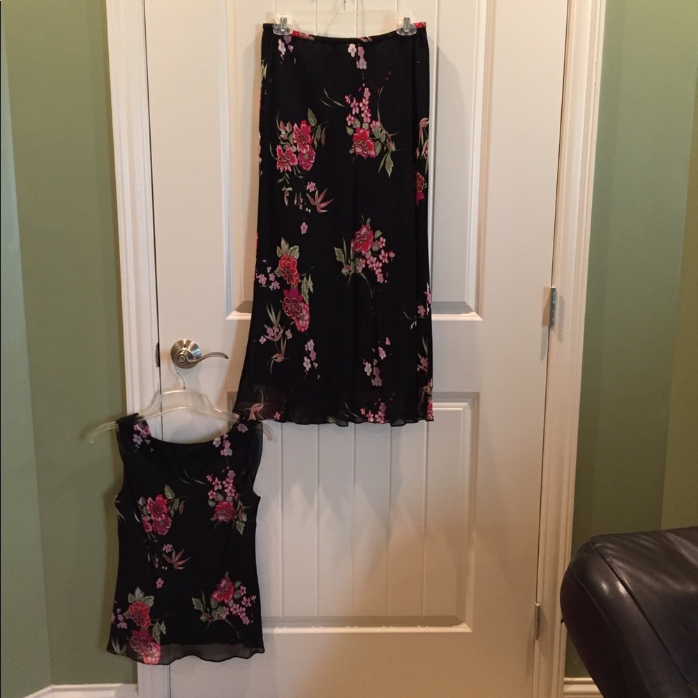 Beautiful 2 piece black floral skirt and top